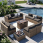 Aoxun Patio Furniture Sets, 12-Piece Outdoor Patio Furniture with 44'' Propane Gas Firepit Table, Wicker Outdoor Conversation Set Sectional Sofa for Backyard, Poolside, Garden