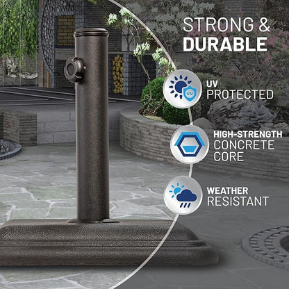 US Weight 26 Pound Umbrella Base - Cast Stone Outdoor Umbrella Stand - for Use with Umbrella Poles 1.3" to 1.8" - Designed to be Used with Patio Table - Black