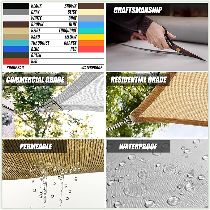 Amgo Custom Size 9' x 15' x 17.5' Turquoise Triangle Sun Shade Sail Order to Make Canopy Awning UPF50+ AGSLT, 95% UV Blockage, Water & Air Permeable, 200GSM Commercial Standard (We Customize)