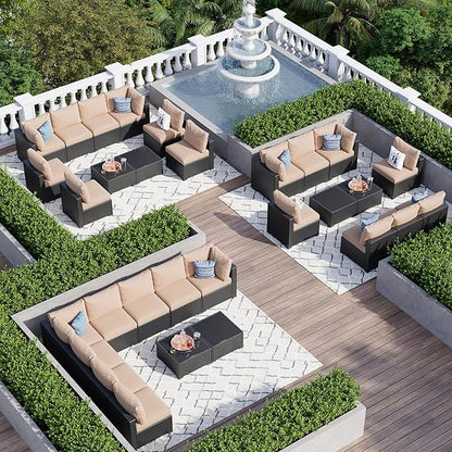 Aoxun 10 Piece Patio Furniture Set Wicker Rattan Patio Sectional Sofa Set Outdoor Seating Furniture with Thickened Cushion, Beige