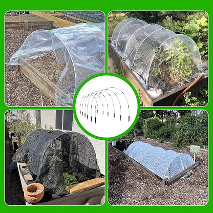 Garden Hoops for Raised Beds- Rust Free Fiberglass Frame Plant Hoops with Support Bases -Greenhouse Hoops Grow Tunnel , 72pcs，Vanilla