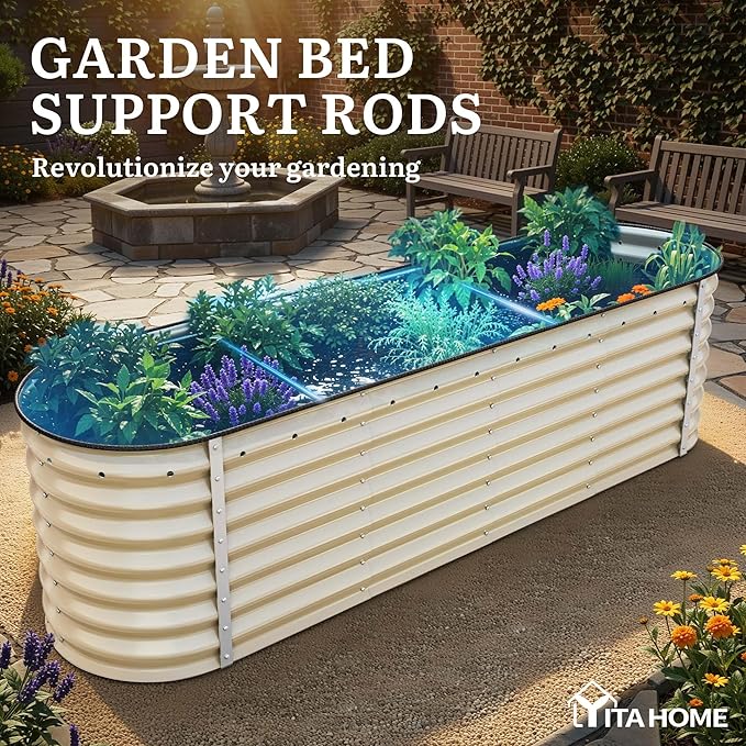 YITAHOME 24" Tall 9 in 1 Large Raised Garden Bed Kit, 8x4x2ft Galvanized Metal Planter Box with Gloves and Safety Rubber, Outdoor Above Ground Planters for Plants Vegetables Flowers, White