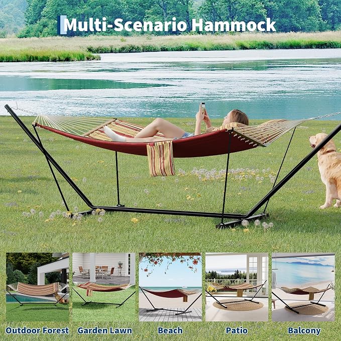 Hammocks for Two with Steel Stand, Polyester, 450 lb Capacity