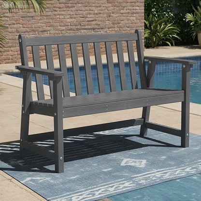 Ciokea 48" Outdoor Bench, HDPE Weatherproof Porch Bench, 2-Person Garden Benches with 550 Lbs, Waterproof Patio Benches for Outside Balcony Deck Backyard, Dark Grey
