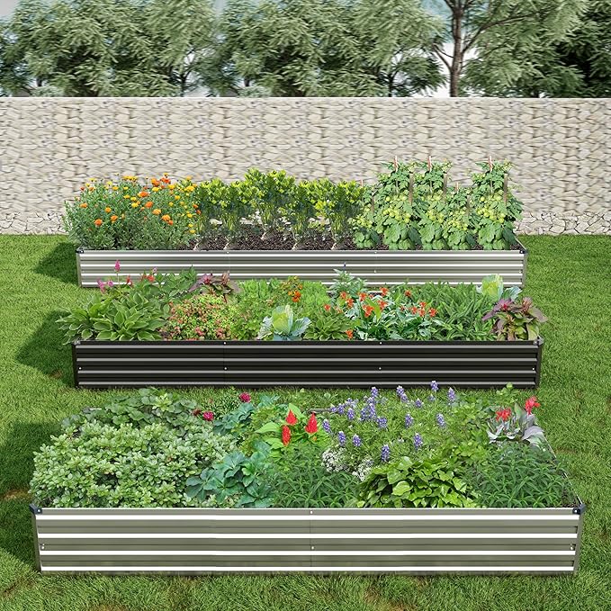 2PCS 10x3x1ft Galvanized Raised Garden Bed Kit,Metal Planter Box for Vegetables,Flowers,Herbs Durable Rust-Resistant Patio Gardening Beds,Silver