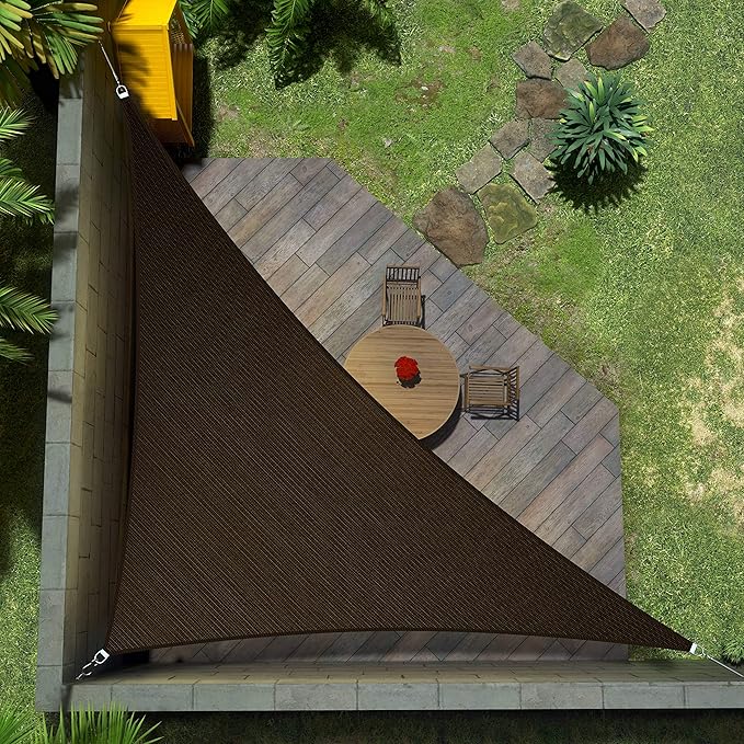 Amgo 12' x 12' x 17' Brown Right Triangle Sun Shade Sail UPF50+ Canopy Awning AGSLT, 95% UV Blockage, Water & Air Permeable, 200GSM Heavy Duty Commercial and Residential (We Make Custom Sizes)