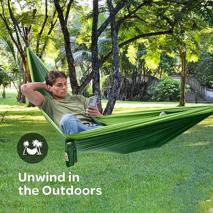 Durable Hammock 550 lb Capacity, Nylon Camping Hammock Chair - Double or Single Sizes w/Tree Straps and Attached Carry Bag - for Travel/Backpacking/Beach/Backyard (X-Large, Forest Green & Lima Green)