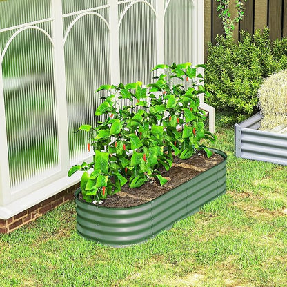 Outsunny 5' x 2' x 1' Galvanized Raised Garden Bed Kit, Outdoor Metal Elevated Planter Box with Safety Edging, Easy DIY Stock Tank for Growing Flowers, Herbs & Vegetables, Green