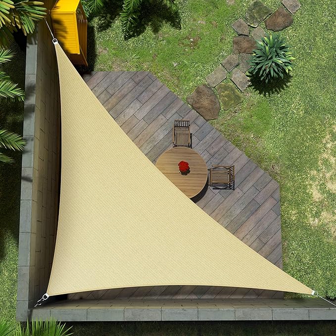 Amgo Custom Size 19' x 19' x 26.9' Beige Right Triangle Sun Shade Sail Order to Make Canopy Awning UPF50+ AGSLT, 95% UV Blockage, Water & Air Permeable, 200GSM Commercial Standard (We Customize)
