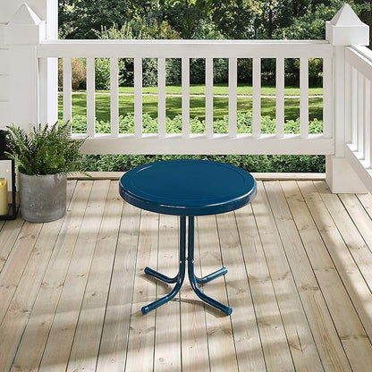 Crosley Furniture Griffith Weather Resistant Retro Metal Outdoor Side Table for Patio, Deck, Porch, Navy