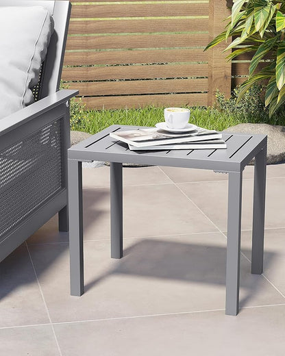 Crestlive Products Outdoor Side Table Set of 2, Aluminum Small Rectangular Coffee End Tables for Patio Balcony Pool Deck(Light Gray)