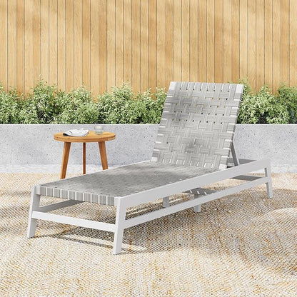 Christopher Knight Home Susua Rope Chaise Lounge with Acacia Wood Frame, Adjustable Backrest Single Lounge Sofa, Patio Sun Lounger Recliner Chair for Poolside Backyard, Gray + Light Gray
