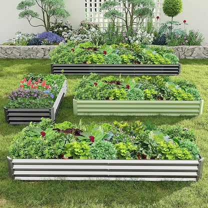 2PCS 8x2x1FT Galvanized Raised Garden Bed, Galvanized Planter Raised Garden Boxes Outdoor, Large Metal Raised Garden Beds for Vegetables-Grey