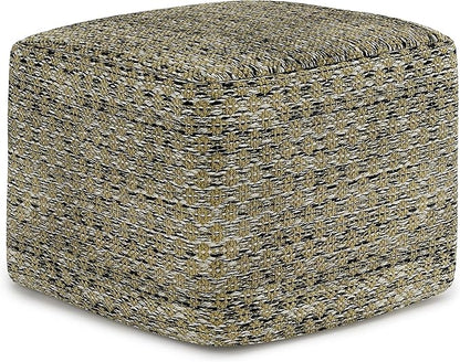 SIMPLIHOME Janelle Square Pouf - 18 inch Wide Upholstered PET Polyester Outdoor/Indoor Ottoman in Multi Color, Boho Footstool or Extra Seating for Living Room, Bedroom, or Patio, Assembled