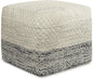 SIMPLIHOME Macie Square Pouf - 18 inch Wide Handcrafted PET Polyester Ottoman in Grey and White, Boho Indoor/Outdoor Footstool or Extra Seating for Living Room with Polystyrene Bead Filling, Assembled
