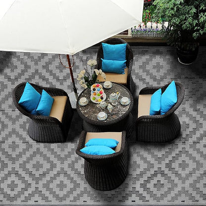 SAND MINE Waterproof Outdoor Rug 6x9 ft, Plastic Reversible Rug, Modern Area Rug, Large Floor Mat for Outdoors, RV, Patio, Backyard, Deck, Picnic, Beach, Camping, Black Grey Lattice