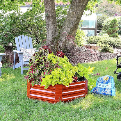 Sunnydaze 11.75" H Raised Metal Garden Bed - Galvanized Raised Garden Bed Outdoor for Vegetables and Flowers - Woodgrain - Hexagon