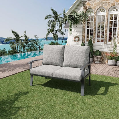 HOMREST Outdoor Loveseat Aluminum Patio Furniture Sofa, All-Weather Metal Outdoor Couch with Cushions, Grey