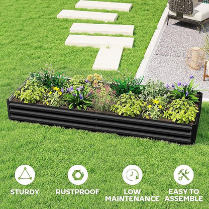 Outsunny Galvanized Raised Garden Bed, 8' x 3' x 1' Metal Planter Box, for Growing Vegetables, Flowers, Herbs, Succulents, Black