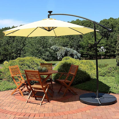 Sunnydaze 10' Solar Offset Patio Umbrella - Solar Cantilever Umbrella Outdoor with LED Lights - Polyester Shade, Air Vent, & Cross Base