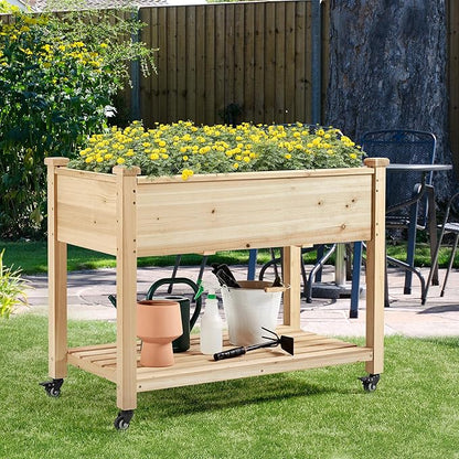 Yaheetech 42x23x33in Wooden Raised Garden Bed with Wheels Horticulture Flower Planter Boxes Elevated Vegetables Growing Bed for Grow Herbs and Vegetables