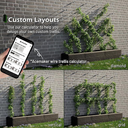 Wire Trellis for Climbing Plants Outdoor, 20-Set Wall Wire Trellis Kit with 1/8in x 98ft Stainless Steel Cable & Cutter, T316 Espalier System for Fence and Garden DIY Projects