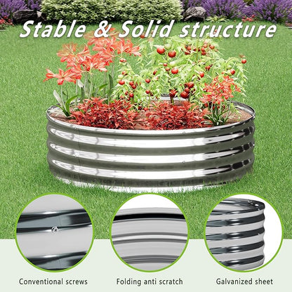 2x2x1.3FT Galvanized Raised Garden Bed Kit,Vegetable Boxes-Round Metal Flower Box,Large Planter Raised Beds Outdoor Garden for Planting,Fruit,Herb-Silver