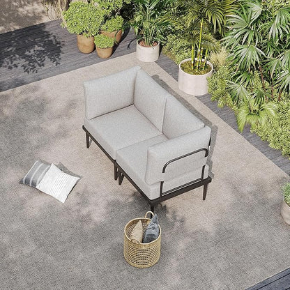 Sundale Outdoor 2 Pieces Metal Patio Furniture Set, Outdoor Sectional Sofa w/6 Inch Olefin Cushion, Modern Outdoor Conversation Sets for Porch, Balcony