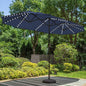 PHI VILLA 13ft Patio Umbrella with Solar-Powered 120 PCS LED Color-Changing Lights, Triple-Head Large Rectangle Umbrella Outdoor Patio for Table with Crank Lift,Navy Blue(No Base)