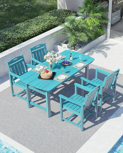 Ciokea HDPE Outdoor Dining Set, 5-Piece Patio Table and Chairs Set with Umbrella Hole, All-Weather Patio Dining Sets for 4, Durable Patio Furniture for Backyard, Garden, Lawn & Poolside, Lake Blue