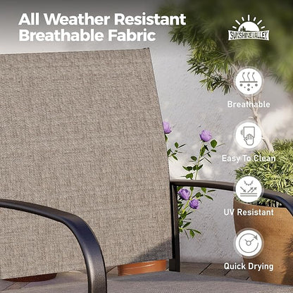 5 Piece Patio Dining Set for 4, 37”x37” Square Table with Umbrella Hole, 4 Metal Brown Chairs, Outdoor Table and Chairs Set for Lawn Backyard and Deck