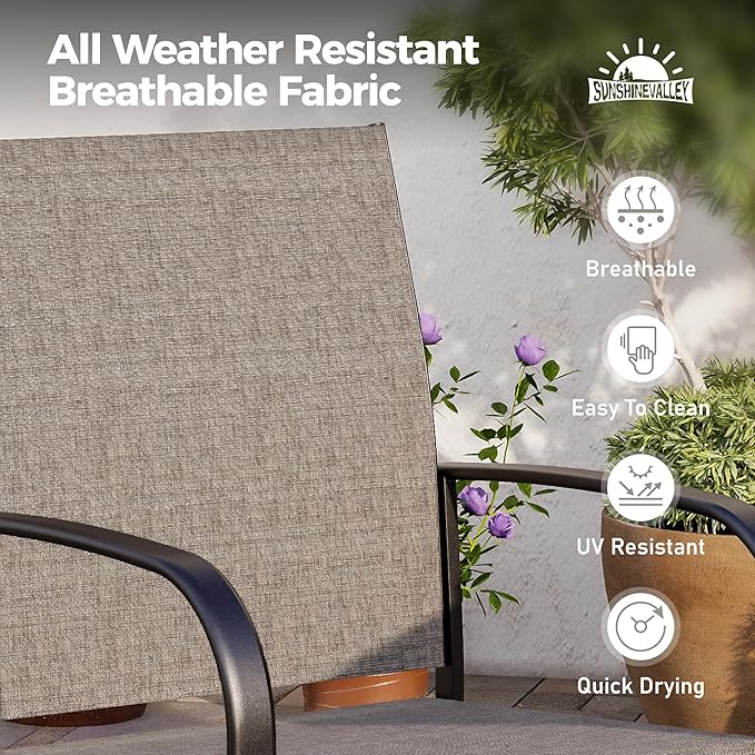 5 Piece Patio Dining Set for 4, 37”x37” Square Table (PVC Wood-Like Table Top) with 1.57" Umbrella Hole, 4 Metal Brown Chairs, Outdoor Table and Chairs Set for Lawn Backyard and Deck