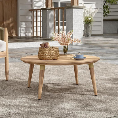 Christopher Knight Home Lalina Outdoor Coffee Table, Acacia Wood Accent Table with Slatted Panel Design, Round Patio Table for Garden Porch Balcony, Low Maintenance Outdoor Furniture, Natural