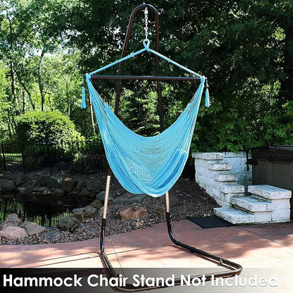 Sunnydaze Outdoor Hammock Chair Swing - Hanging Hammock Swing - Hanging Reading Chair - Soft-Spun Polyester Rope - Caribbean XL - Sky Blue
