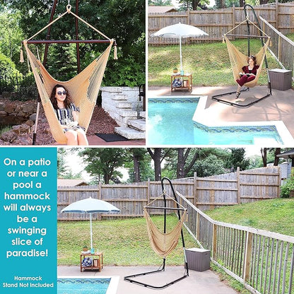 Sunnydaze Outdoor Hammock Chair Swing - Hanging Hammock Swing - Hanging Reading Chair - Soft-Spun Polyester Rope - Caribbean XL - Tan