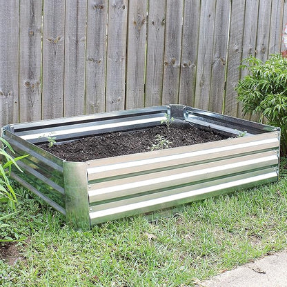 Sunnydaze 11.75" H Raised Metal Garden Bed - Galvanized Raised Garden Bed Outdoor for Vegetables and Flowers - Silver - 4' x 3' Rectangle