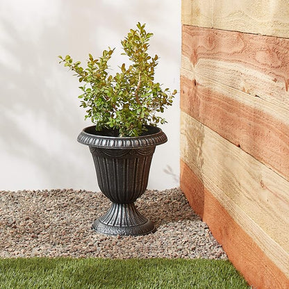 Arcadia Garden Products PL20SL Classic Traditional Plastic Urn Planter Indoor/Outdoor, 10" x 12", Brushed Silver