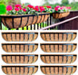 LaLaGreen Outdoor Wall Planter - 8 Pack, 30 Inch Large Metal Basket with Coco Liner, Long Window Flower Box Deck Railings Hanging Horse Trough Balcony Plant Pot Garden Fence Balcony Patio Rail