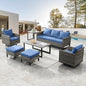 Belord 7 Piece Outdoor Furniture Patio Wicker Sofa Set, Oversize Outdoor Swivel Rocker Chairs with Rattan Ottomans, Conversation Sets Patio Furniture Come with Removable Washable Cushion Blue