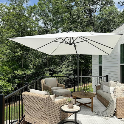 PURPLE LEAF 9.8' X 9.8' Left-right Tilting Patio Umbrella Outdoor Cantilever Swivel Square Umbrella Aluminum Offset Umbrella with 360-degree Rotation for Garden Deck Pool Patio White