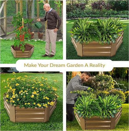 Sunnydaze 11.75" H Raised Metal Garden Bed - Galvanized Raised Garden Bed Outdoor for Vegetables and Flowers - Brown - Hexagon