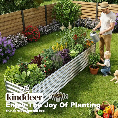 8x2x2ft Raised Garden Bed Kit, Galvanized Planter Garden Boxes Outdoor, Metal Raised Garden Beds for Vegetables,Fruits, Flower,Silver