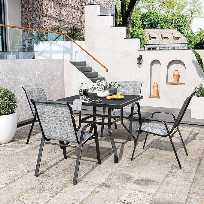 Patio Dining Chairs Set of 6, Grey Stackable Textilene Mesh Seating