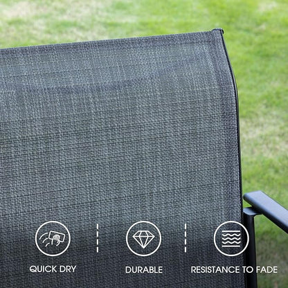 VICLLAX Patio Dining Set for 6, Outdoor Furniture Set Includes 63" Rectangle Patio Table and 6 Patio Sling Chairs, Outdoor Table and Chairs for Outsides, Grey Wood-Like Tabletop and Dark Grey Fabric