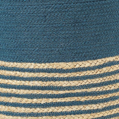 REDEARTH · Cylindrical Pouf Foot Stool Ottoman - Jute Braided Pouffe Poof Accent Sitting Footrest for Living Room, Bedroom, Nursery, Patio, Lounge & Other Rooms (Teal Natural, 14.5"X14.5"X16")