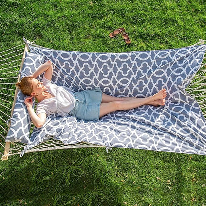 SUNCREAT Hammocks Heavy Duty Hammock with Hardwood Spreader Bar, Double Rope Hammock with Polyester Pad, Grey