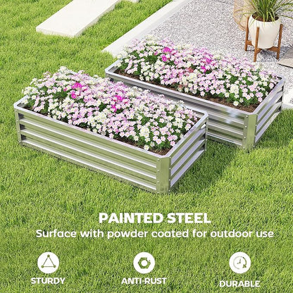 Outsunny Galvanized Raised Garden Bed, 4' x 2' x 1' Metal Planter Box, for Growing Vegetables, Flowers, Herbs, Succulents, Silver