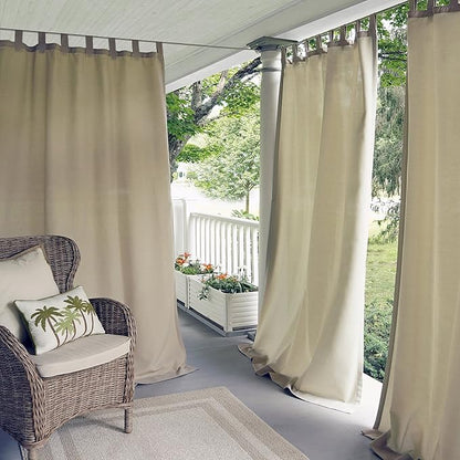 Elrene Home Fashions Matine Weatherproof Tab-Top Indoor/Outdoor Solid Color Curtain Panel for Porch, Pergola, Patio, Deck, 52”W x 108”L, Taupe