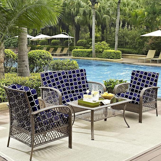 Outdoor Cushion Covers 8 Pack in Dark Blue Geometric Print