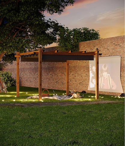 GarveeLife 10 x 13 ft Wood-Grain Aluminum Pergola with Retractable Waterproof Canopy UV Protection Rust-Resistant Sturdy 4-Side Base for Patio Garden Backyard Deck (Gray)